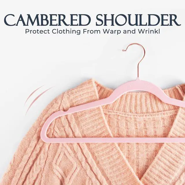 Alt view image 5 of 7 - HOUSE DAY Pink Velvet Hangers 60 Pack, Premium Non-Slip Felt Clothes, Sturdy Heavy Duty Coat, Durable Hangers for Suits, Space Saving with No Hanger Mark, 360° Swivel Rotating Rose Gold Hook
