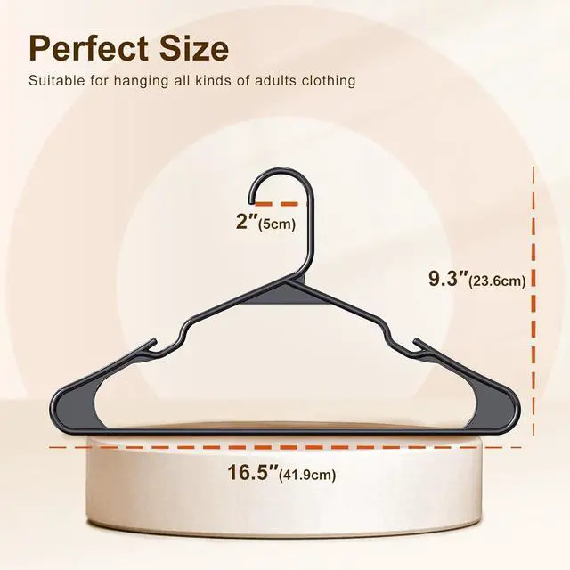 Alt view image 2 of 7 - HOUSE DAY Plastic Hangers 50 Pack - Black Clothes Hangers with Non-Slip Shoulder Grooves, Durable and Sturdy Coat Hanger, Space Saving Slim Design Perfect for Closet Organizers and Storage