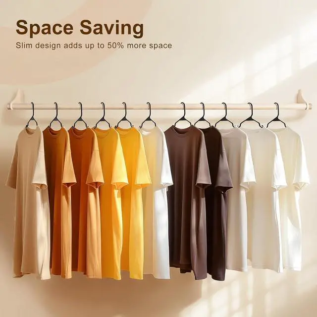 Alt view image 3 of 7 - HOUSE DAY Plastic Hangers 50 Pack - Black Clothes Hangers with Non-Slip Shoulder Grooves, Durable and Sturdy Coat Hanger, Space Saving Slim Design Perfect for Closet Organizers and Storage