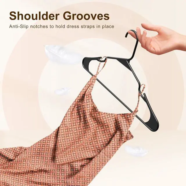 Alt view image 4 of 7 - HOUSE DAY Plastic Hangers 50 Pack - Black Clothes Hangers with Non-Slip Shoulder Grooves, Durable and Sturdy Coat Hanger, Space Saving Slim Design Perfect for Closet Organizers and Storage