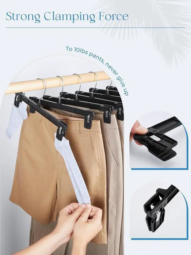 Alt view image 3 of 7 - Smartor Pants Hangers - 30 Pack, Black Clips Hangers with 360° Hooks, Shorts Hanger with Strong Clamps, Dress, Heavy Duty as Trousers, Skirt, Jeans, Towel and Bottom Clothes -12 Inch