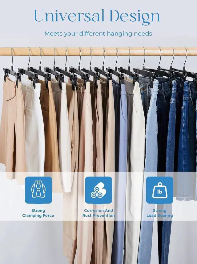 Alt view image 4 of 7 - Smartor Pants Hangers - 30 Pack, Black Clips Hangers with 360° Hooks, Shorts Hanger with Strong Clamps, Dress, Heavy Duty as Trousers, Skirt, Jeans, Towel and Bottom Clothes -12 Inch