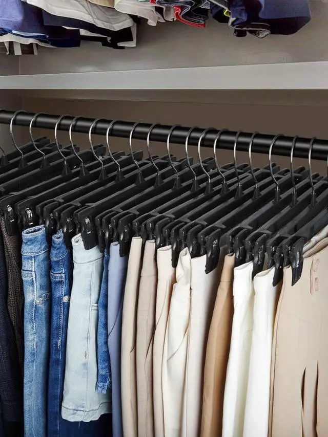 Alt view image 6 of 7 - Smartor Pants Hangers - 30 Pack, Black Clips Hangers with 360° Hooks, Shorts Hanger with Strong Clamps, Dress, Heavy Duty as Trousers, Skirt, Jeans, Towel and Bottom Clothes -12 Inch