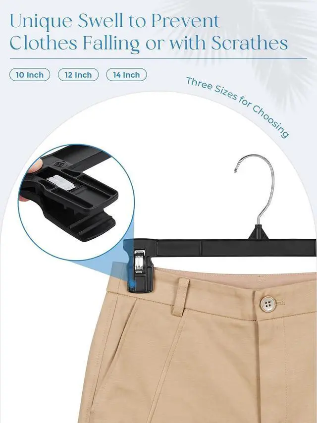 Alt view image 7 of 7 - Smartor Pants Hangers - 30 Pack, Black Clips Hangers with 360° Hooks, Shorts Hanger with Strong Clamps, Dress, Heavy Duty as Trousers, Skirt, Jeans, Towel and Bottom Clothes -12 Inch