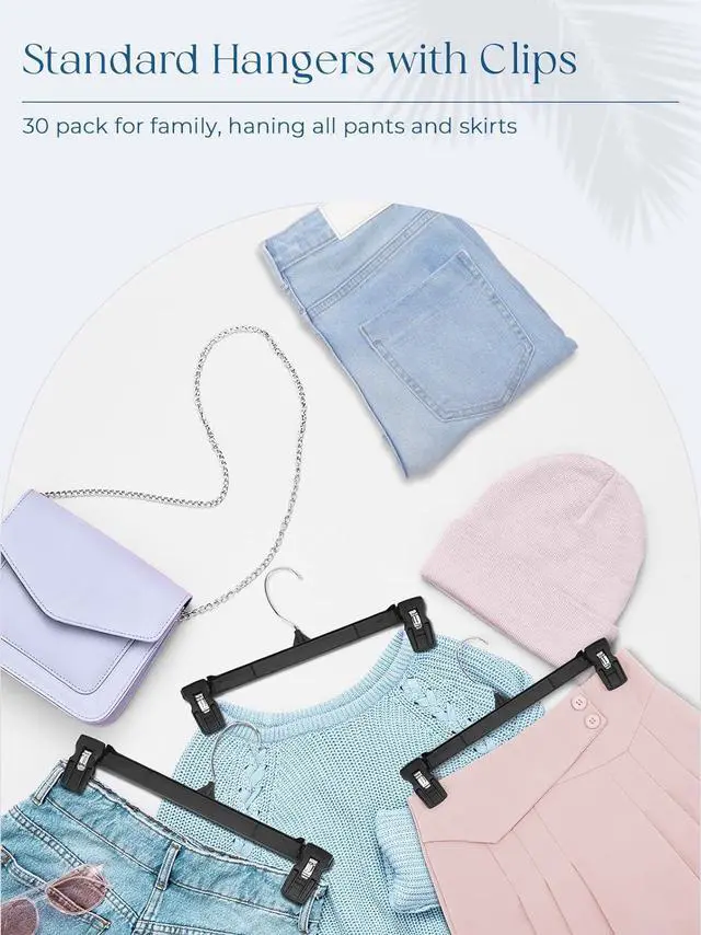 Alt view image 5 of 7 - Smartor Pants Hangers - 30 Pack, Black Clips Hangers with 360° Hooks, Shorts Hanger with Strong Clamps, Dress, Heavy Duty as Trousers, Skirt, Jeans, Towel and Bottom Clothes -12 Inch