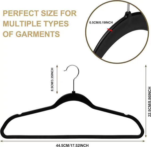 Alt view image 4 of 7 - Quality Hangers 20 Pack Plastic Hangers for Clothes - Slim Non-Velvet Hangers with 360° Swivel Chrome Hook & Non Slip Notches - Ideal for Dresses Coats Shirts Jackets & More - Black