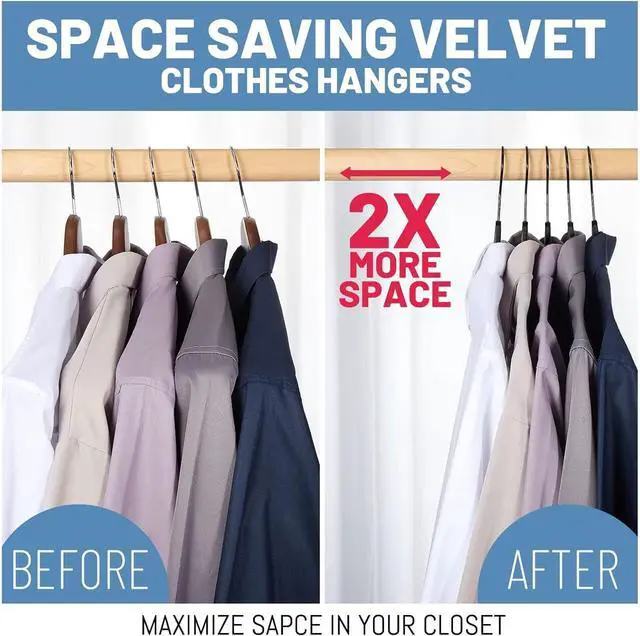 Alt view image 4 of 7 - HOUSE DAY Black Velvet Hangers 60 Pack, Non Slip Felt Hanger, Slim Velvet Clothes Hangers for Suits, Shirt, Heavy Duty Coat Hanger for Closet