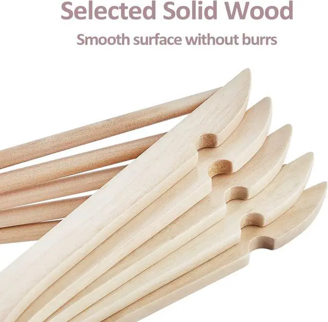 Alt view image 6 of 7 - Wooden Hangers 20 Pack, Solid Wood Hanger with 360 Swivel Chrome Hook, Smooth Finish & Precisely Cut Notches, Slim Wooden Coat Hangers for Closet, Natural
