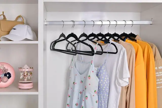 Alt view image 3 of 7 - Quality Hangers 20 Pack Plastic Hangers for Clothes - Slim Non-Velvet Hangers with 360° Swivel Chrome Hook & Non Slip Notches - Ideal for Dresses Coats Shirts Jackets & More - Black