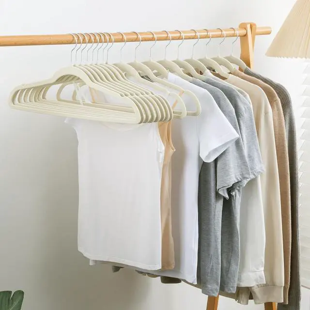 Alt view image 2 of 7 - ELONG HOME Velvet & Slim Felt Hangers 50 Pack, Beige 360 Swivel Hook Non-Slip Adult Hangers for Coats, Pants & Dress Clothes