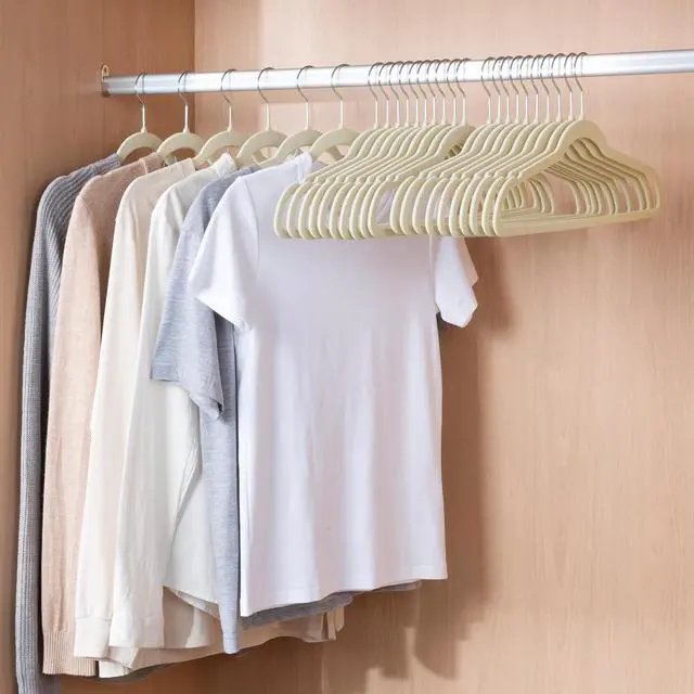 Alt view image 3 of 7 - ELONG HOME Velvet & Slim Felt Hangers 50 Pack, Beige 360 Swivel Hook Non-Slip Adult Hangers for Coats, Pants & Dress Clothes