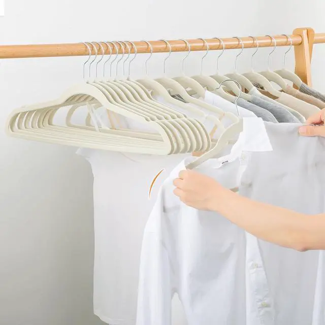 Alt view image 4 of 7 - ELONG HOME Velvet & Slim Felt Hangers 50 Pack, Beige 360 Swivel Hook Non-Slip Adult Hangers for Coats, Pants & Dress Clothes