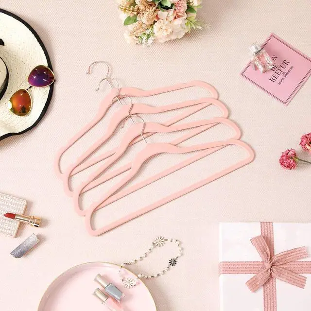 Alt view image 2 of 7 - SONGMICS Velvet Hangers - 50 Pack, Non-Slip Hangers with Rose Gold Swivel Hooks, Slim Space-Saving, Heavy-Duty, Pink