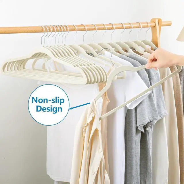Alt view image 7 of 7 - ELONG HOME Velvet & Slim Felt Hangers 50 Pack, Beige 360 Swivel Hook Non-Slip Adult Hangers for Coats, Pants & Dress Clothes
