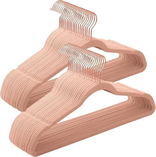 Main image of SONGMICS Velvet Hangers - 50 Pack, Non-Slip Hangers with Rose Gold Swivel Hooks, Slim Space-Saving, Heavy-Duty, Pink