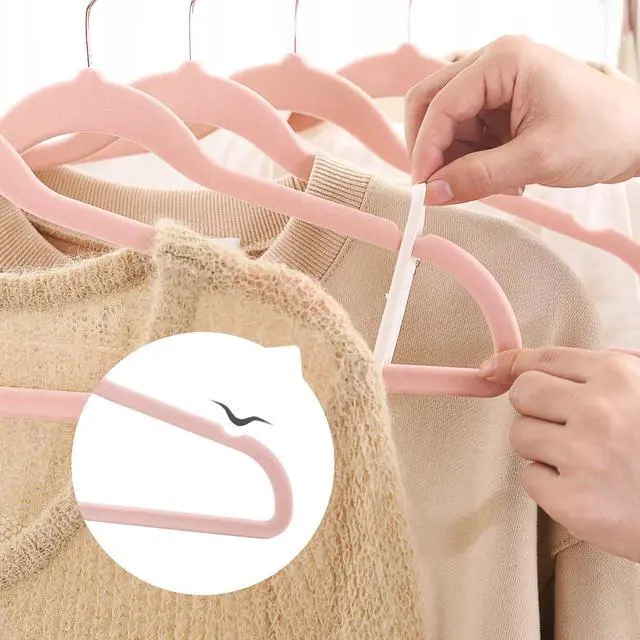 Alt view image 6 of 7 - SONGMICS Velvet Hangers - 50 Pack, Non-Slip Hangers with Rose Gold Swivel Hooks, Slim Space-Saving, Heavy-Duty, Pink