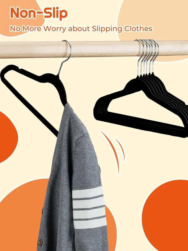 Alt view image 3 of 7 - HOUSE DAY 14 Inch Kids Velvet Hangers 50 Pack, Durable Big Kid Hangers for Youth, Teen, Non Slip Kids Felt Hanger, Cute Childrens Hanger for Closet, Black