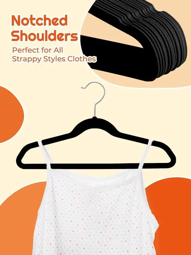 Alt view image 6 of 7 - HOUSE DAY 14 Inch Kids Velvet Hangers 50 Pack, Durable Big Kid Hangers for Youth, Teen, Non Slip Kids Felt Hanger, Cute Childrens Hanger for Closet, Black