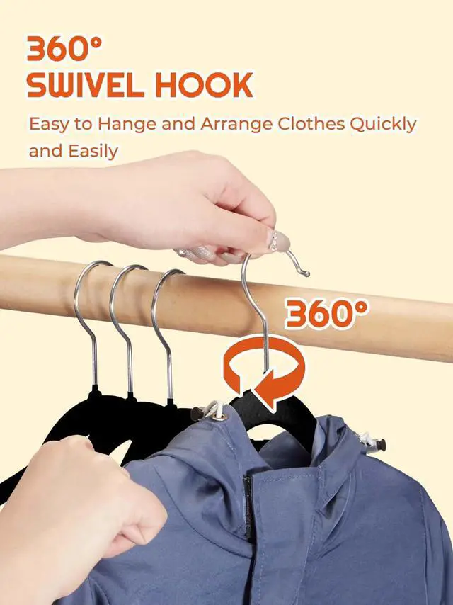 Alt view image 7 of 7 - HOUSE DAY 14 Inch Kids Velvet Hangers 50 Pack, Durable Big Kid Hangers for Youth, Teen, Non Slip Kids Felt Hanger, Cute Childrens Hanger for Closet, Black
