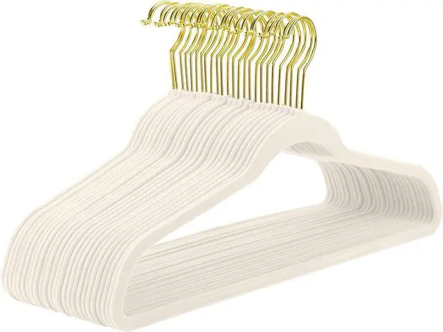 Main image of MIZGI Ivory Velvet Hangers 60 Pack,Premium Gold Clothes Hangers Non-Slip Felt Hangers,Sturdy Ivory Hanger Heavy Duty Coat Durable Suit Hanger for Space Saving, No Flocked Marks