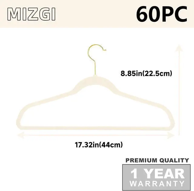 Alt view image 6 of 7 - MIZGI Ivory Velvet Hangers 60 Pack,Premium Gold Clothes Hangers Non-Slip Felt Hangers,Sturdy Ivory Hanger Heavy Duty Coat Durable Suit Hanger for Space Saving, No Flocked Marks