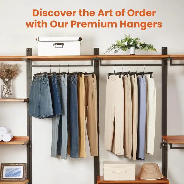 Alt view image 2 of 7 - HOUSE DAY Black Pants Hangers 50 Pack, 12 Inch Skirt Hangers with Non-Slip Big Clips and 360° Swivel Hook, Heavy Duty Slim Plastic Pant Hanger, Space Saving Clip Hanger for Pants, Skirts, Shorts