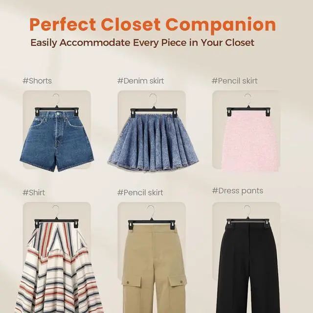 Alt view image 5 of 7 - HOUSE DAY Black Pants Hangers 50 Pack, 12 Inch Skirt Hangers with Non-Slip Big Clips and 360° Swivel Hook, Heavy Duty Slim Plastic Pant Hanger, Space Saving Clip Hanger for Pants, Skirts, Shorts