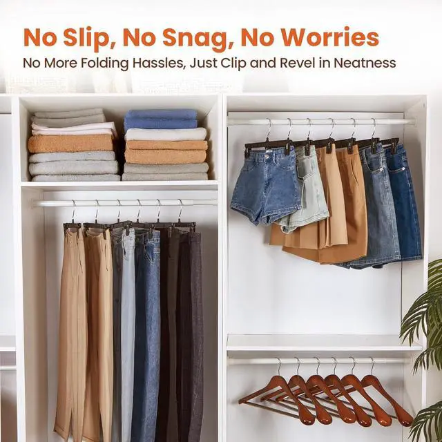 Alt view image 6 of 7 - HOUSE DAY Black Pants Hangers 50 Pack, 12 Inch Skirt Hangers with Non-Slip Big Clips and 360° Swivel Hook, Heavy Duty Slim Plastic Pant Hanger, Space Saving Clip Hanger for Pants, Skirts, Shorts