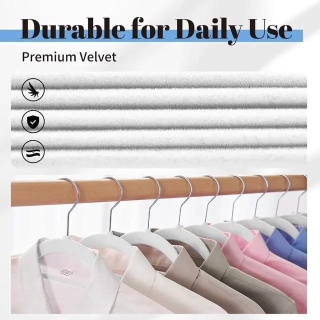 Alt view image 4 of 7 - Smartor White Velvet Hangers 60 Pack, Space Saving Clothes Hangers with Tie Bar, Non-Slip Felt Hanger with Shoulder Notches, Heavy Duty Suit Hanger for Coat, Shirt, Pants, Dress