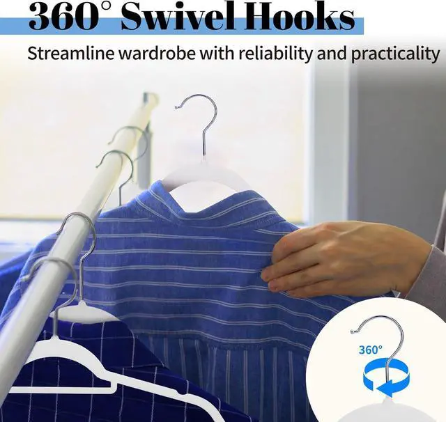 Alt view image 7 of 7 - Smartor White Velvet Hangers 60 Pack, Space Saving Clothes Hangers with Tie Bar, Non-Slip Felt Hanger with Shoulder Notches, Heavy Duty Suit Hanger for Coat, Shirt, Pants, Dress