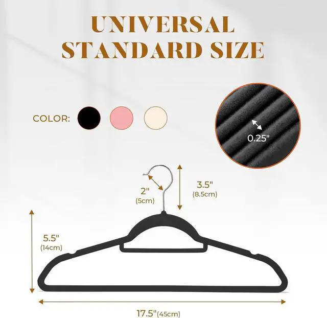 Alt view image 5 of 7 - HOUSE DAY Velvet Hangers 20 Pack, Non-Slip Hangers with Tie Bar, Premium Standard Clothes Hanger Slim Felt Hanger 360° Swivel Hook for Closet Organized StorageElegance Black 72g/Pc