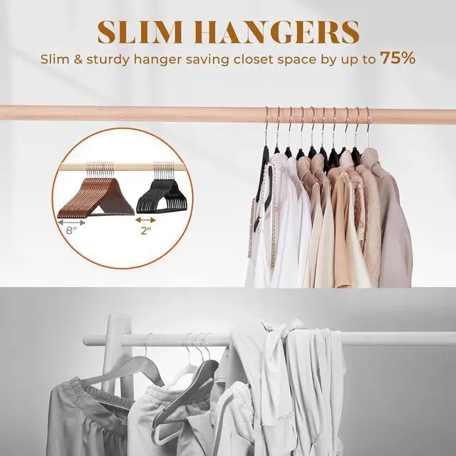 Alt view image 6 of 7 - HOUSE DAY Velvet Hangers 20 Pack, Non-Slip Hangers with Tie Bar, Premium Standard Clothes Hanger Slim Felt Hanger 360° Swivel Hook for Closet Organized StorageElegance Black 72g/Pc