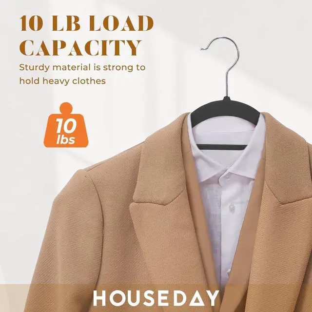 Alt view image 7 of 7 - HOUSE DAY Velvet Hangers 20 Pack, Non-Slip Hangers with Tie Bar, Premium Standard Clothes Hanger Slim Felt Hanger 360° Swivel Hook for Closet Organized StorageElegance Black 72g/Pc