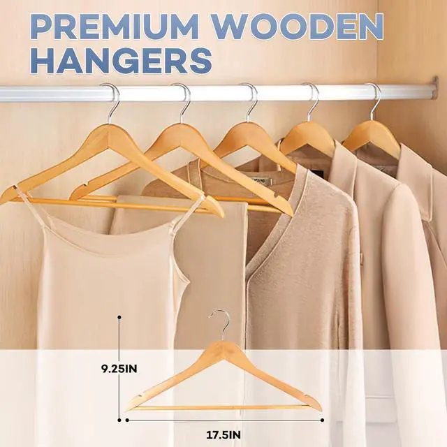 Alt view image 2 of 6 - Wooden Hangers 30 Pack, Heavy Duty Wood Hangers for Coats, Suits, Jackets, Closet & Pants Durable Premium Wood Hangers with 360-Degree Rotatable Hook and Notches, Natural
