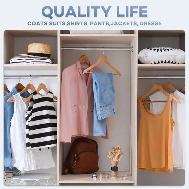 Alt view image 6 of 6 - Wooden Hangers 30 Pack, Heavy Duty Wood Hangers for Coats, Suits, Jackets, Closet & Pants Durable Premium Wood Hangers with 360-Degree Rotatable Hook and Notches, Natural