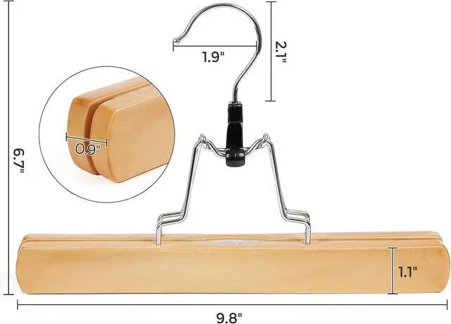 Alt view image 6 of 7 - SONGMICS 12 Pack Wooden Pants Hangers, Premium Solid Wood with Non-Slip Felt, Hold Pants Tightly, Smooth Finish Wood Skirt Hangers, with 360° Swivel Hook, Natural UCRW007-12