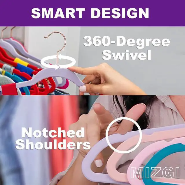 Alt view image 3 of 7 - MIZGI Premium Velvet Hangers Pack 60 Pcs Heavyduty - Non Slip Slimline - Velvet Suit Hanger Ivory - Gold Hooks,Space Saving Clothes Hanger