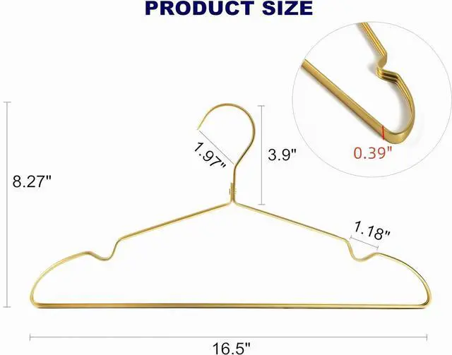 Alt view image 2 of 7 - Amber Home 20 Pack Premium Matte Gold Aluminum Coat Hangers, 16.5 Extra Smooth & Durable Metal Shirt Dress Hanger, Light & Sturdy Metal Rack for Jacket Trouser Pant Slack