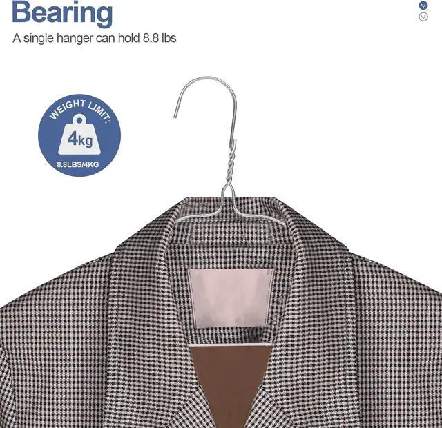 Alt view image 2 of 7 - Wire Metal Clothes Hangers Bulk 100 Pack with Groove, 16.7 Inch, 12 Gauge Ultra Thin, Non Slip, for Standard Size Suits, Shirts, Pants, Skirts, Silver