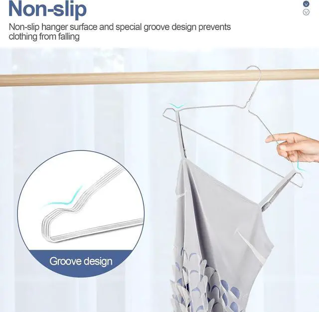 Alt view image 4 of 7 - Wire Metal Clothes Hangers Bulk 100 Pack with Groove, 16.7 Inch, 12 Gauge Ultra Thin, Non Slip, for Standard Size Suits, Shirts, Pants, Skirts, Silver
