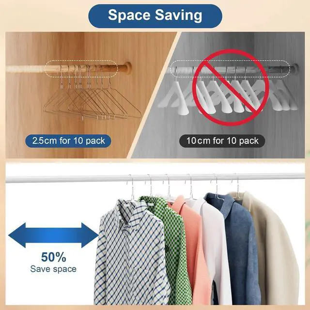 Alt view image 5 of 7 - Wire Metal Clothes Hangers Bulk 100 Pack with Groove, 16.7 Inch, 12 Gauge Ultra Thin, Non Slip, for Standard Size Suits, Shirts, Pants, Skirts, Silver