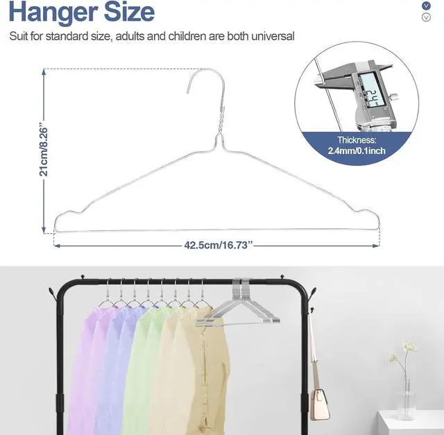 Alt view image 6 of 7 - Wire Metal Clothes Hangers Bulk 100 Pack with Groove, 16.7 Inch, 12 Gauge Ultra Thin, Non Slip, for Standard Size Suits, Shirts, Pants, Skirts, Silver