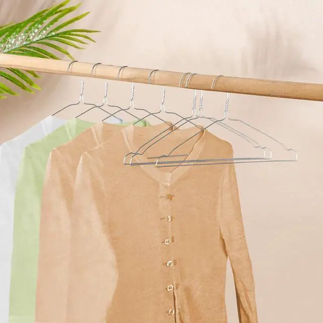 Alt view image 7 of 7 - Wire Metal Clothes Hangers Bulk 100 Pack with Groove, 16.7 Inch, 12 Gauge Ultra Thin, Non Slip, for Standard Size Suits, Shirts, Pants, Skirts, Silver
