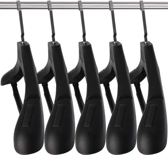 Main image of Plastic Extra Wide Suit Hangers, Pack of 15, Width: 17.7",Notched Shoulders & Metal Hooks, Black