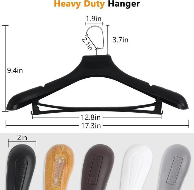Alt view image 2 of 7 - Plastic Extra Wide Suit Hangers, Pack of 15, Width: 17.7",Notched Shoulders & Metal Hooks, Black