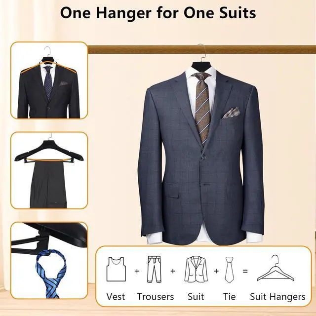 Alt view image 5 of 7 - Plastic Extra Wide Suit Hangers, Pack of 15, Width: 17.7",Notched Shoulders & Metal Hooks, Black
