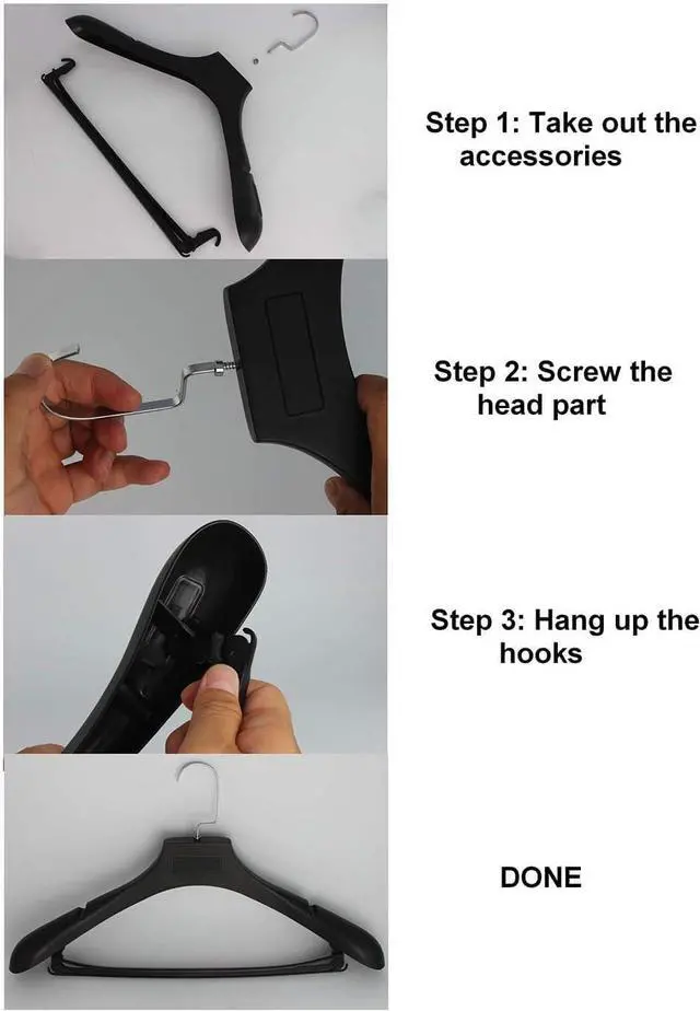 Alt view image 7 of 7 - Plastic Extra Wide Suit Hangers, Pack of 15, Width: 17.7",Notched Shoulders & Metal Hooks, Black