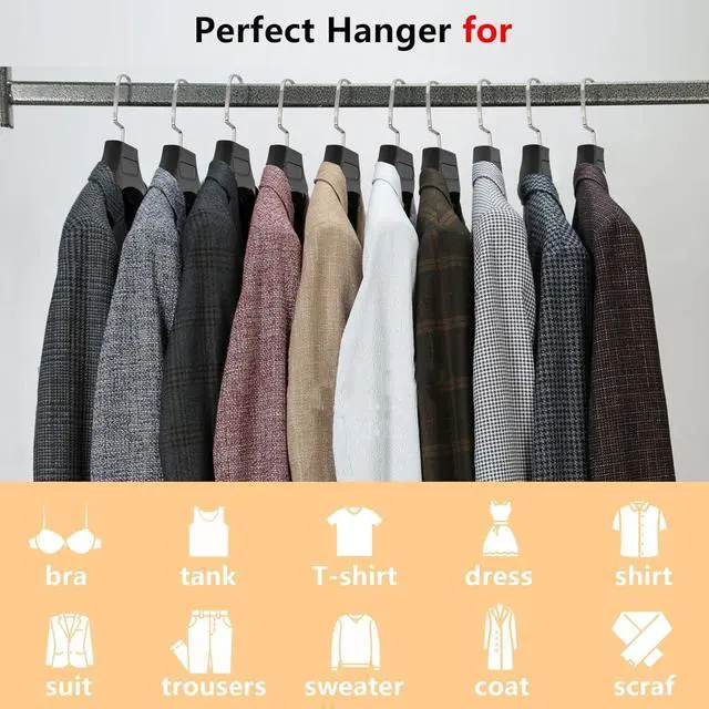 Alt view image 6 of 7 - Plastic Extra Wide Suit Hangers, Pack of 15, Width: 17.7",Notched Shoulders & Metal Hooks, Black