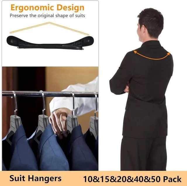 Alt view image 4 of 7 - Plastic Extra Wide Suit Hangers, Pack of 15, Width: 17.7",Notched Shoulders & Metal Hooks, Black