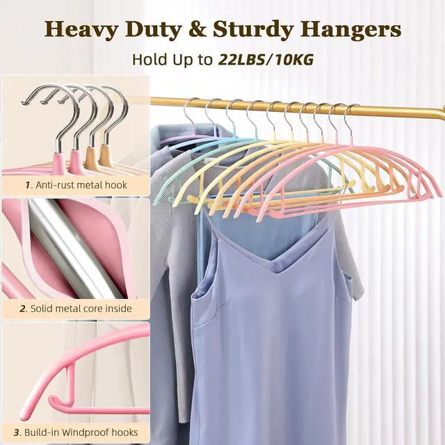 Alt view image 3 of 7 - MOPALL Clothes Hangers 28 Pack, Non Slip PVC Coating Metal Sweater Hanger No Shoulder Bump, 16.5 inch Wide Heavy Duty Durable Adult Coat Hanging for Closet, Suit, Dress, Jacket, Pant, Shirt